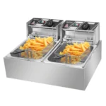 YAPENG Electric Deep Fryer,12L*2 Large Capacity Countertop Fryer w/Dual Removable Basket and Lids,2500W*2 Stainless Steel Deep Fryer,Silver