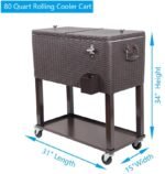 80QT Patio Cooler Cart,Beverage Outdoor Cooler with Shelf,Bottle Cap Catch Bin Bottle Opener,Brown