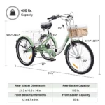 Viribus Adult Tricycle,7 Speed Tricycle for Adults,24" 3 Wheel Bikes for Adults with Baskets