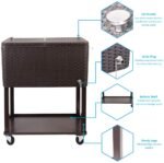 80QT Patio Cooler Cart,Beverage Outdoor Cooler with Shelf,Bottle Cap Catch Bin Bottle Opener,Brown
