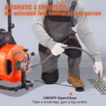 Drain Cleaner Machine 100FT x 1/2Inch, Auto Feed Sewer Snake Auger with 4 Cutter & Air-activated Foot Switch for 1" to 4" Pipes, Orange, Black