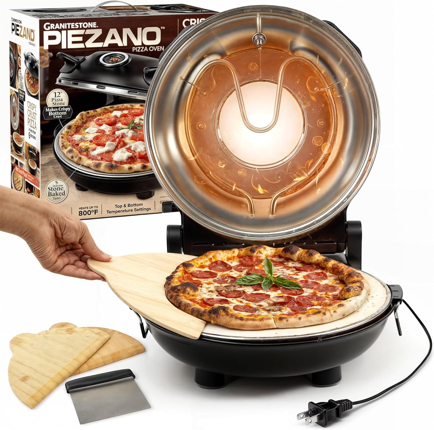 PIEZANO Crispy Crust Pizza Oven by Granitestone ??Electric Pizza Oven Indoor Portable 12 Inch Indoor Pizza Oven Countertop Pizza Maker Heats up to 800?F for Stone Baked Pizza at Home As Seen on TV PIEZANO Crispy Crust Pizza Oven by Granitestone ??Electric Pizza Oven Indoor Portable 12 Inch Indoor Pizza Oven Countertop Pizza Maker Heats up to 800?F for Stone Baked Pizza at Home As Seen on TV