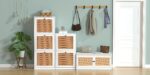 Anmytek Rattan Shoe Cabinet,Entryway Cabinet Wooden Shoe Rack with 3 Flip Drawers