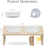10?? Tilted Wooden Stand Elevated Cat Food and Water Bowls with Thick Ceramic