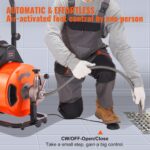 Drain Cleaner Machine 100FT x 1/2Inch,Auto Feed Sewer Snake Auger with 4 Cutter & Air-activated Foot Switch for 1" to 4" Pipes,Orange,Black