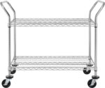 Finnhomy 2-Tier Commercial Grade Rolling Cart with Wheels and Handles
