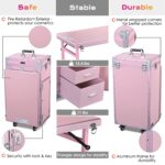 BYOOTIQUE Nail Desk Mobile Station Rolling Makeup Train Case Trolley Cosmetic Manicure Table Mirror 4 Drawers Pink