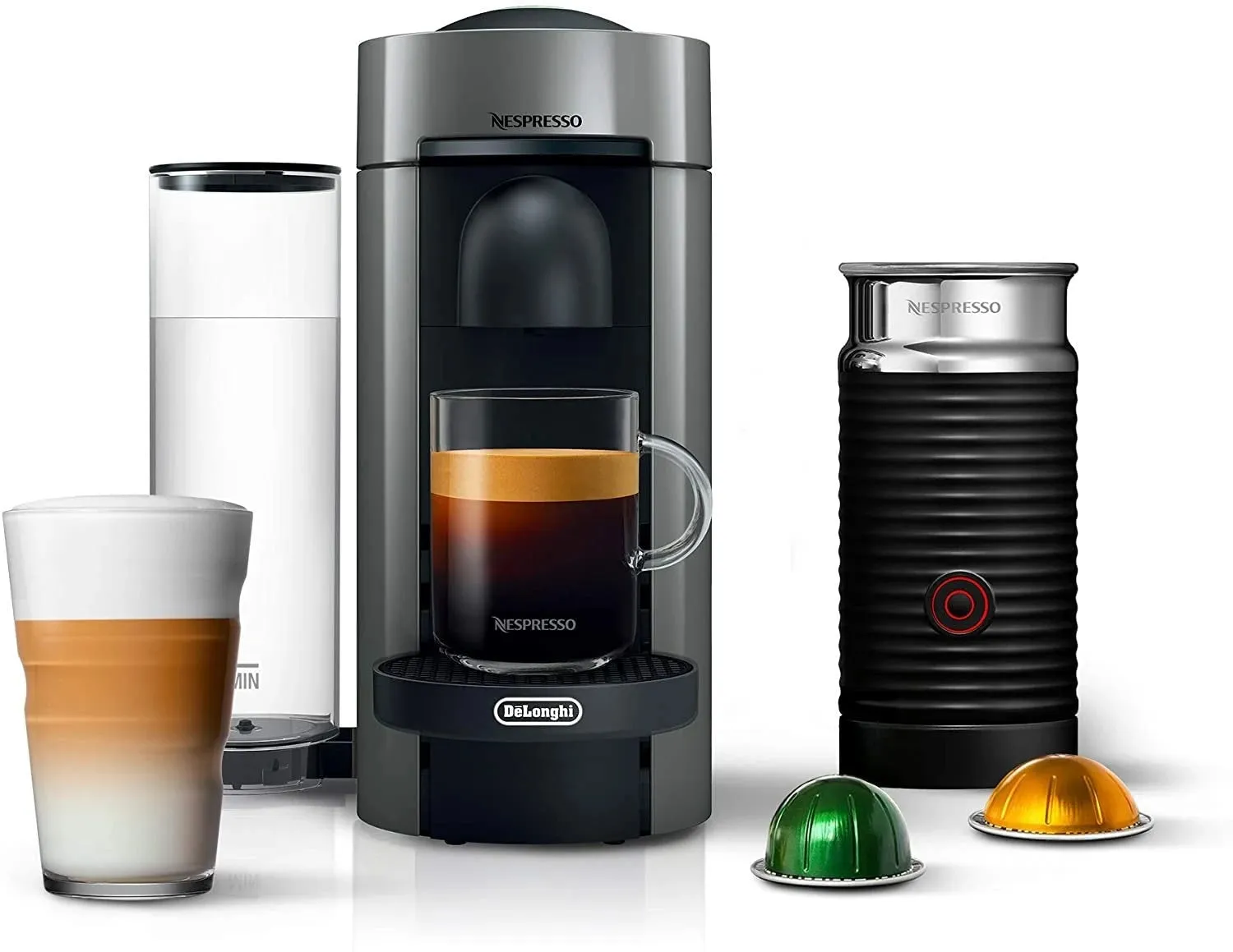 Nespresso Vertuo Plus Coffee and Espresso Maker by De’Longhi, Grey with Aeroccino Milk Frother Nespresso Vertuo Plus Coffee and Espresso Maker by De’Longhi, Grey with Aeroccino Milk Frother