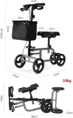 4 Wheels Knee Scooter Walker,All Terrain Rolling Steerable Adjusted Height Walking Aid with Storage Bags