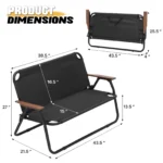 MoNiBloom Folding Double Camping Chair with Armrest,2-Person Beach Chairs for Outdoor Camping Lawn Travel Patio Picnic,Black