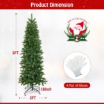 GOFLAME 5ft Pre-lit Pencil Christmas Tree,Artificial Christmas Tree with 180 LED Lights