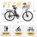 PEXMOR Electric Bike for Adults,350W (Peak 500W) City Commuter Ebike 36V 12.5AH Removable Battery,26" Cruiser Electric Bicycle Shimano 6-Speed | Dual Shock Absorber | Basket