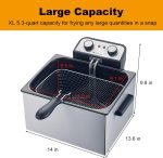 Electric Deep Fryer with Basket for Home Use,Lid with Viewing Window and Odorless Filter,Adjustable Temperature,5.3 Quart,Stainless Steel