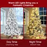 iFanze 6ft Pre-Lit Snow Flocked Christmas Tree with 1000 Tips 250 Warm Lights,Hinged Artificial Holiday Xmas Pine Tree