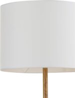 Globe Floor Lamp,2-Tone Wood Toned Base,White Fabric Shade,Socket Rotary Switch