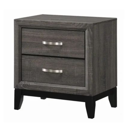 Wooden Nightstand with 2 Drawers and Chamfered legs,Gray and Black By Casagear Home