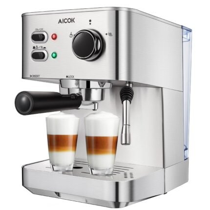 AICOK Espresso Machine,Cappuccino Maker,Latte Coffee Maker,Moka Maker,Espresso Maker with Milk Frother,15 Bar Pump,1050W,Stainess Steel