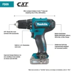 Makita 12V max CXT Lithium?Ion Cordless 3/8 Inch Driver?Drill Kit 2.0Ah Factory Serviced