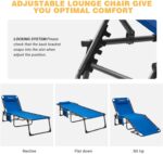 4Fold Outdoor Folding Chaise Lounge Chair for Beach,Sunbathing,Patio,Pool,Lawn,Deck,Portable Lightweight HeavyDuty Adjustable Camping Reclining Chair with Pillow,Blue