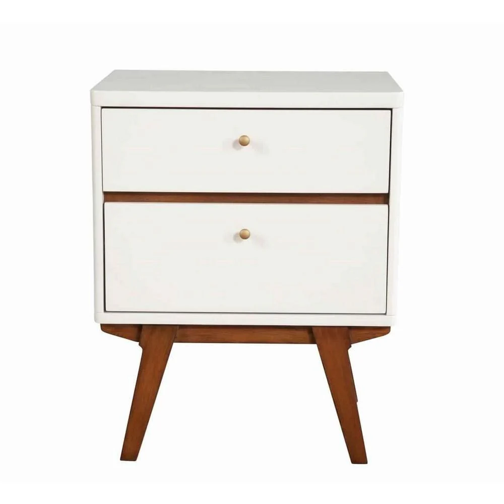 26" 2-Drawer Nightstand with Angled Legs,White and Brown By Casagear Home 26" 2-Drawer Nightstand with Angled Legs,White and Brown By Casagear Home