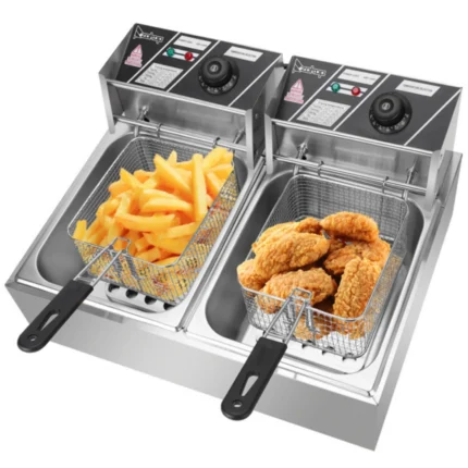 YAPENG Electric Deep Fryer,12L*2 Large Capacity Countertop Fryer w/Dual Removable Basket and Lids,2500W*2 Stainless Steel Deep Fryer,Silver