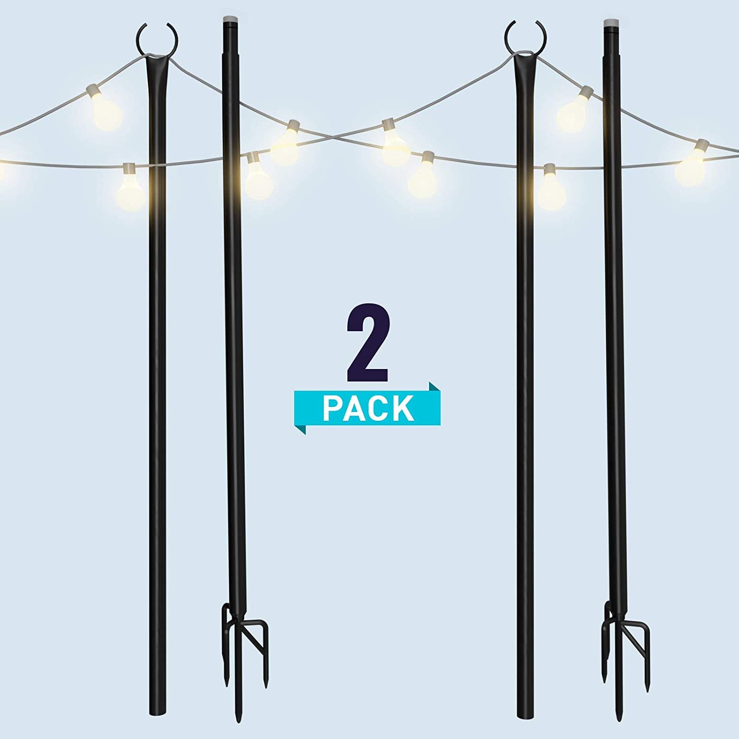 String Light Poles for Outdoors 2 x 9ft Twist Connection Pole to Stay Straight Strong for LED Hanging Solar Bulbs for House Garden Patio Wedding Cafe Party String Light Poles for Outdoors 2 x 9ft Twist Connection Pole to Stay Straight Strong for LED Hanging Solar Bulbs for House Garden Patio Wedding Cafe Party