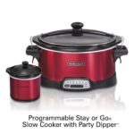 Hamilton Beach 7 Quart Stay or Go Programmable Slow Cooker with Party Dipper,Red,33478