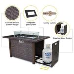 BLUBERY 44?? Propane Fire Pit Table,50,000 BTU PE Rattan Gas Fire Pit with Black Tempered Glass Tabletop,Glass Wind Guard,AutoIgnition,White Glass Stone,ETL CERT