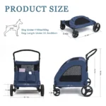 Tikysky 4 Wheel Pet Stroller for Dog and Cat,Light Foldable,Breathable Mesh Windows,Blue