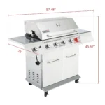 Royal Gourmet GA5404S Deluxe Stainless Steel 5-Burner Gas Grill with Rotisserie Kit,Sear Burner,and Side Burner,64,000 BTU Cabinet Style Gas Grill,Silver