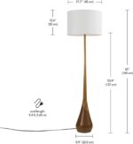 Globe Floor Lamp,2-Tone Wood Toned Base,White Fabric Shade,Socket Rotary Switch