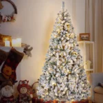iFanze 6ft Pre-Lit Snow Flocked Christmas Tree with 1000 Tips 250 Warm Lights,Hinged Artificial Holiday Xmas Pine Tree