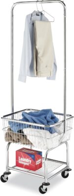 Whitmor Commercial Rolling Laundry Butler with Wire Storage Rack