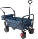Extra Large Foldable Outdoor Wagon Cart with All Terrain Wheels and Canopy,Blue 265 Lb Capacity,Easy Folding Collapsible Utility Garden Transport Trolley,Great for Beach,Park,Sports,Parties