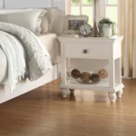 Poplar Wood Night Stand With Spacious Storage,White