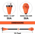 WELLUCK 50 Amp 15FT RV Power Extension Cord with Cord Organizer