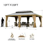 Outdoor Hardtop Gazebo 2021 New ?C Galvanized Steel Double Roof,Patio Gazebo Canopy with Privacy Curtains and Netting,WoodLooking Finish Aluminum Frame Cavus 12'X20?? by domi outdoor living