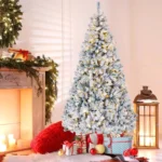 iFanze 6ft Pre-Lit Snow Flocked Christmas Tree with 1000 Tips 250 Warm Lights,Hinged Artificial Holiday Xmas Pine Tree