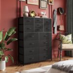 WLIVE Tall Black Dresser for Bedroom Furniture,Fabric Dressers Storage Tower