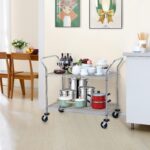 Finnhomy 2-Tier Commercial Grade Rolling Cart with Wheels and Handles