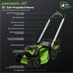 Greenworks 60V 21?? Cordless (Self-Propelled) Lawn Mower,2 x 4.0Ah Batteries and Dual Port Rapid Charger