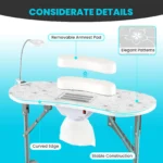 LDAILY Portable Nail Table with Electric Dust Collector