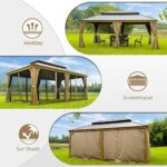 Outdoor Hardtop Gazebo 2021 New ?C Galvanized Steel Double Roof,Patio Gazebo Canopy with Privacy Curtains and Netting,WoodLooking Finish Aluminum Frame Cavus 12'X20?? by domi outdoor living