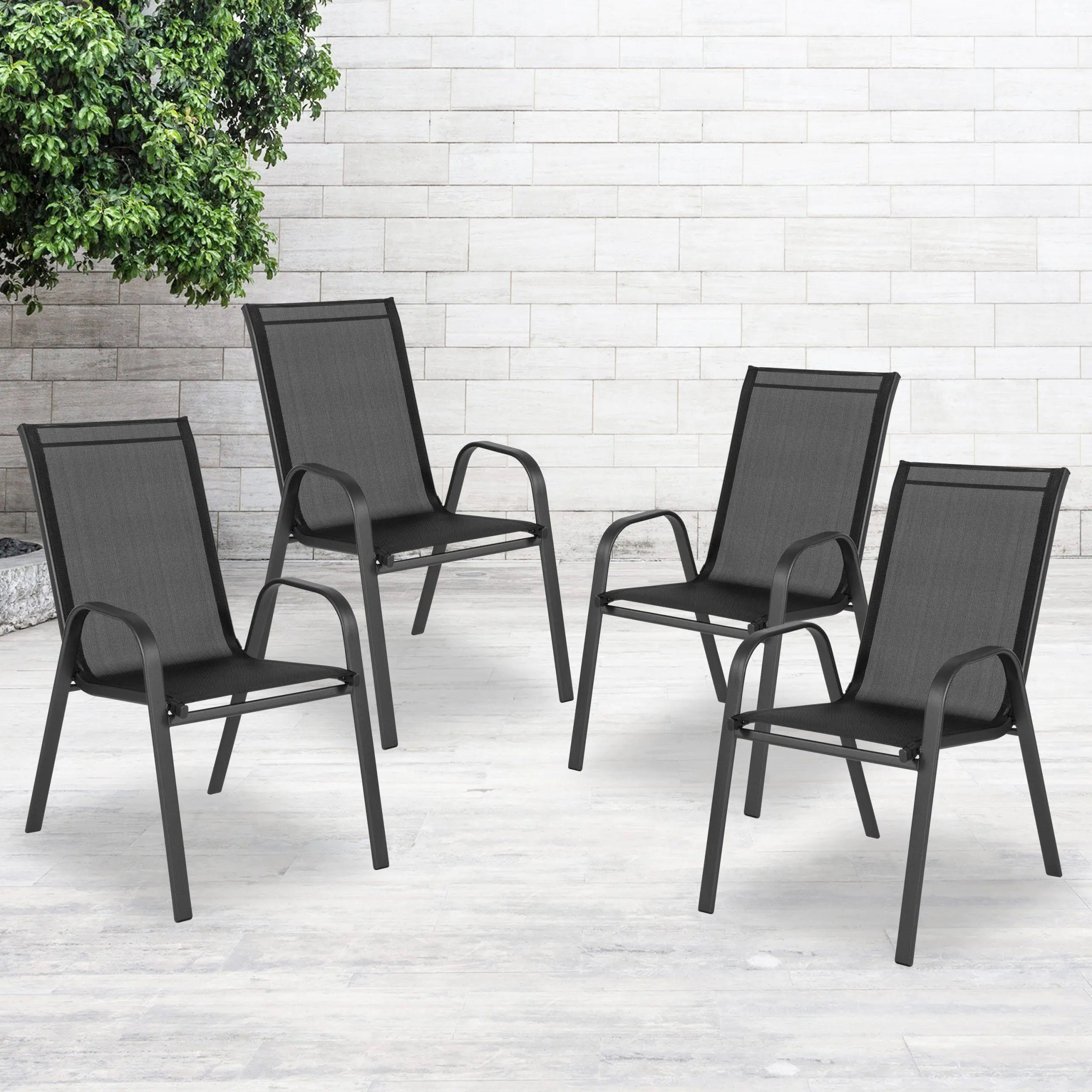 4 Pack Brazos Series Black Outdoor Stack Chair 4 Pack Brazos Series Black Outdoor Stack Chair
