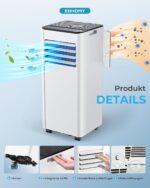 Mobile Air Conditioner with Exhaust Hose 7000 BTU 4-in-1 Mobile Air Conditioner Quiet Operation Digital Display + Remote Control Window Installation Set 24 Hour Timer for Rooms up to 20 m2