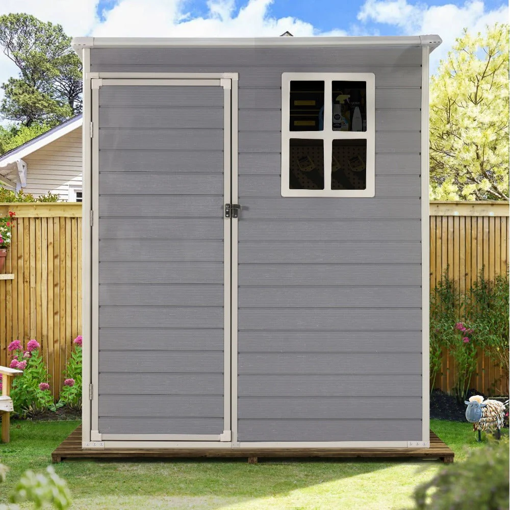 5' x 3' Resin Utility Storage Shed with Window,Grey 5' x 3' Resin Utility Storage Shed with Window,Grey
