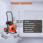 Drain Cleaner Machine 100FT x 1/2Inch,Auto Feed Sewer Snake Auger with 4 Cutter & Air-activated Foot Switch for 1" to 4" Pipes,Orange,Black