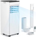 Mobile Air Conditioner with Exhaust Hose 7000 BTU 4-in-1 Mobile Air Conditioner Quiet Operation Digital Display + Remote Control Window Installation Set 24 Hour Timer for Rooms up to 20 m2