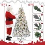 iFanze 6ft Pre-Lit Snow Flocked Christmas Tree with 1000 Tips 250 Warm Lights,Hinged Artificial Holiday Xmas Pine Tree