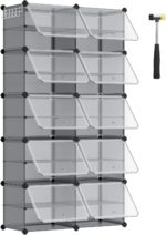 SONGMICS Shoe Rack with 10 Compartments,Shoe Cabinet,30 x 40 x 30 cm per Compartment,Narrow,with Doors,Steel Frame,Plastic,for Hallway,Bedroom,Entryway,White LPC035W01